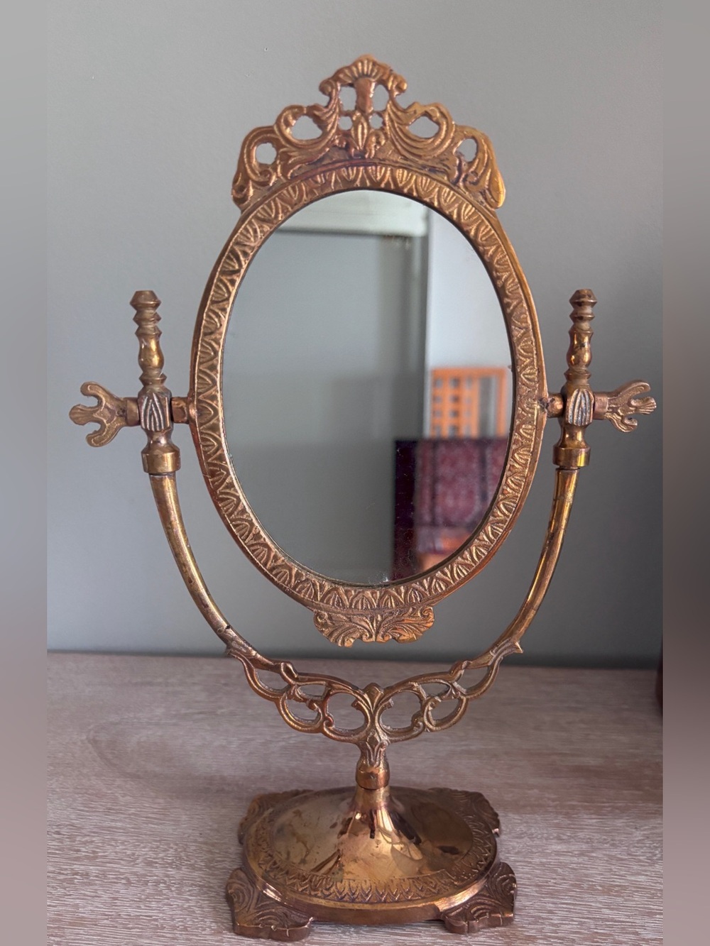 Vintage Swivel Solid Brass Ornate Vanity Mirror